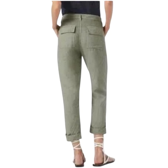 Frame Le Beau 100% Linen Military Green Cropped Pants Button Fly - Picture 4 of 15